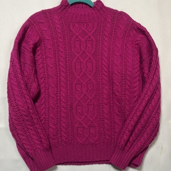VINTAGE CASUAL CORNER FUCHSIA CHUNKY CABLE KNIT MOCK TURTLENECK SWEATER, SIZE L - Picture 3 of 6